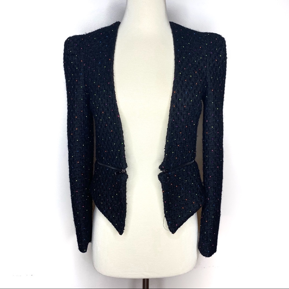 Anthropologie Funktional Wool Blend Multicolored Polka Dots Open Front Blazer